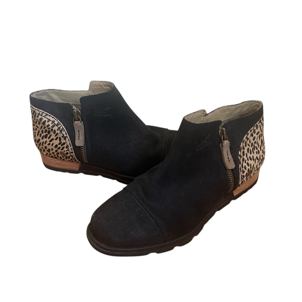 Women’s Sorel Major Low Ankle Black Animal Print Booties Size 8.5